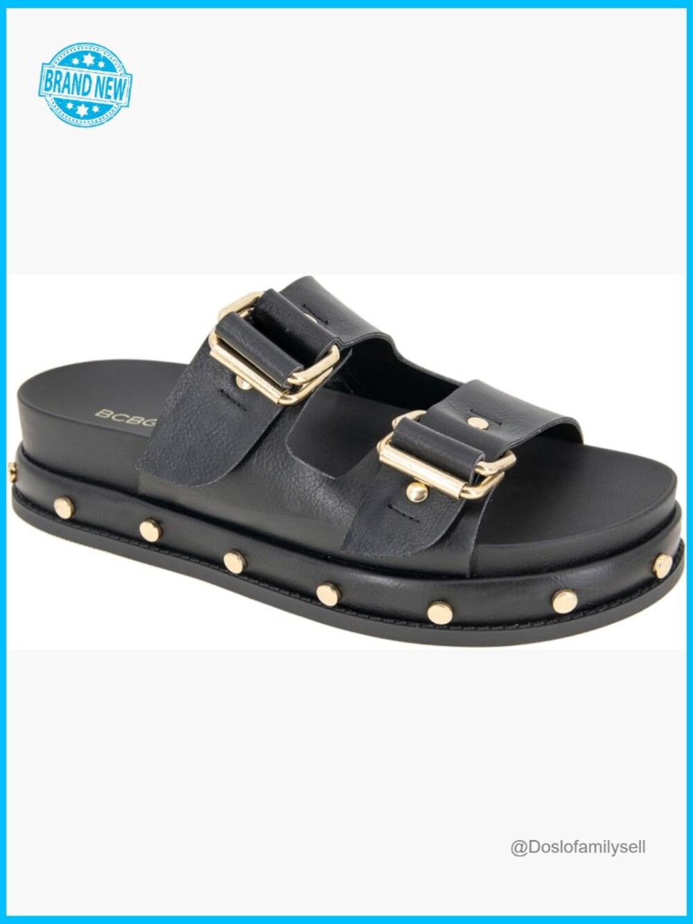 Faux Leather Studded Slide Sandals Comfort Footbed Adjustable Buckle Casual Chic